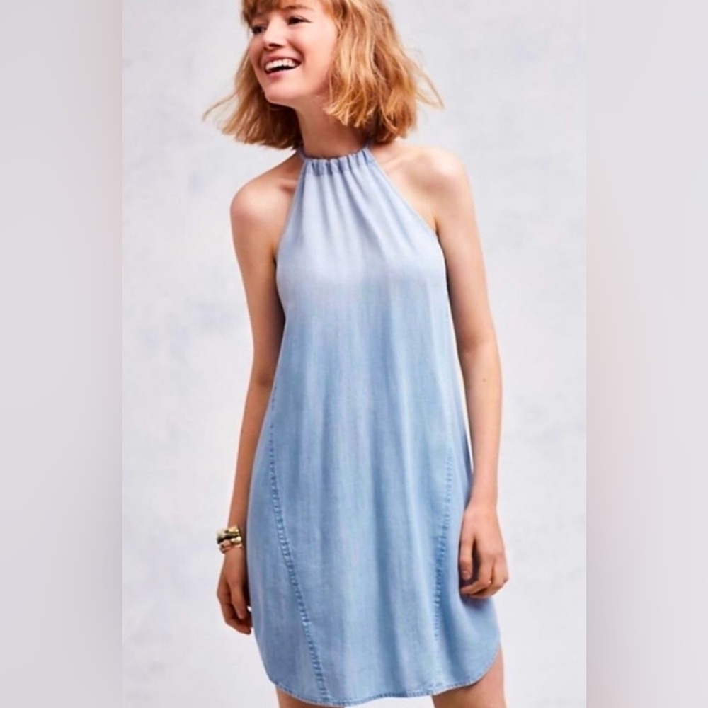 Cloth & Stone Anthropologie High-Tide Halter Dress Blue Ombre Large